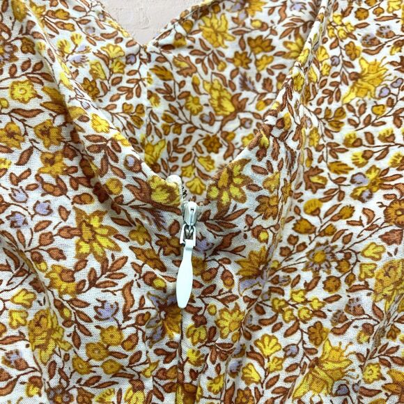 โจ J.Crew Deep V Puff Sleeve Blouse 16 ๐ Yellow Floral Peplum Cotton Blend ๐ธ - Picture 11 of 14